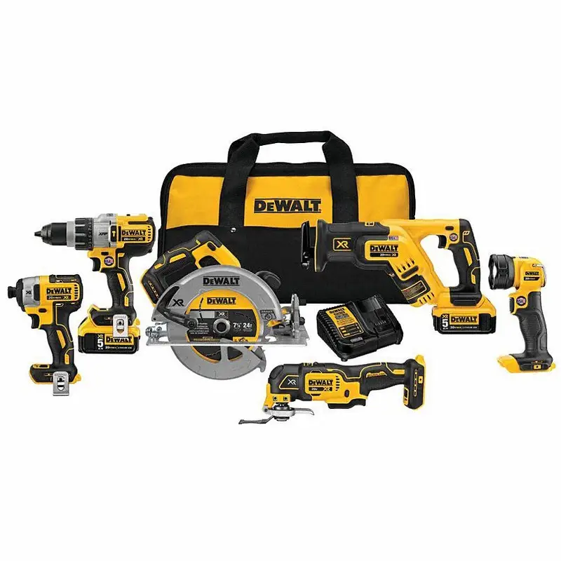 54JK23_AS02 DEWALT Cordless Tool Combination Kit: 6 Tools, 20 V DC Volt, Battery Included, 20V MAX* XR®, 31AC52 - Image 1