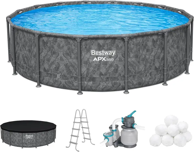 719Cll+n3yL._AC_SL1500_ Bestway APX 365 16ft x 48 inches Round Above Ground Pool Set - Image 1