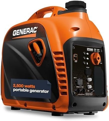 Generac 8251 GP2500i 2,500-Watt Gas Powered Portable Inverter Generator - Compact and Lightweight Design - Produces Clean, Stable Power - COsense Technology - CARB Compliant - Orange/Black