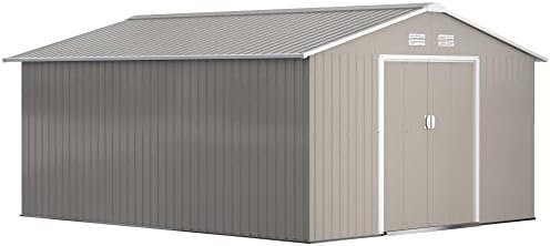Outsunny 11' x 13' Outdoor Storage Shed, Garden Tool Metal Shed with Foundation Kit, Double Lockable Door, Air Vents and Sloping Roof, for Backyard, Patio, Lawn, Light Gray